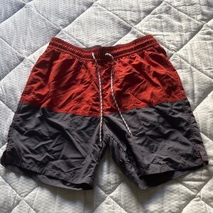 Vibrant Red and Gray Men's Swim Board Shorts